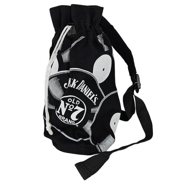 JACK DANIEL'S OLD NO. 7 BRAND DRAWSTRING BAG BLACK & WHITE VINYL RECORDS DESIGN - Picture 1 of 5